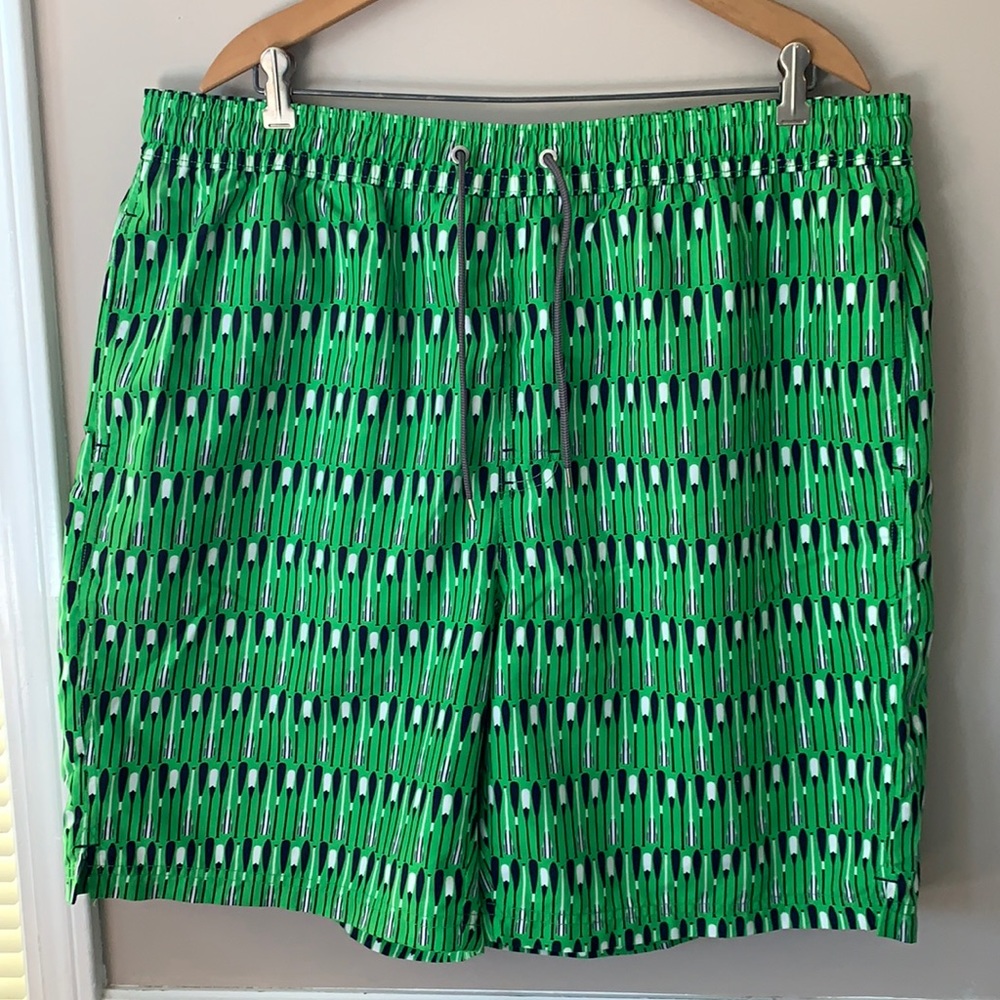 Thomas Dean Green Pattern Swim Shorts Sz XXL
